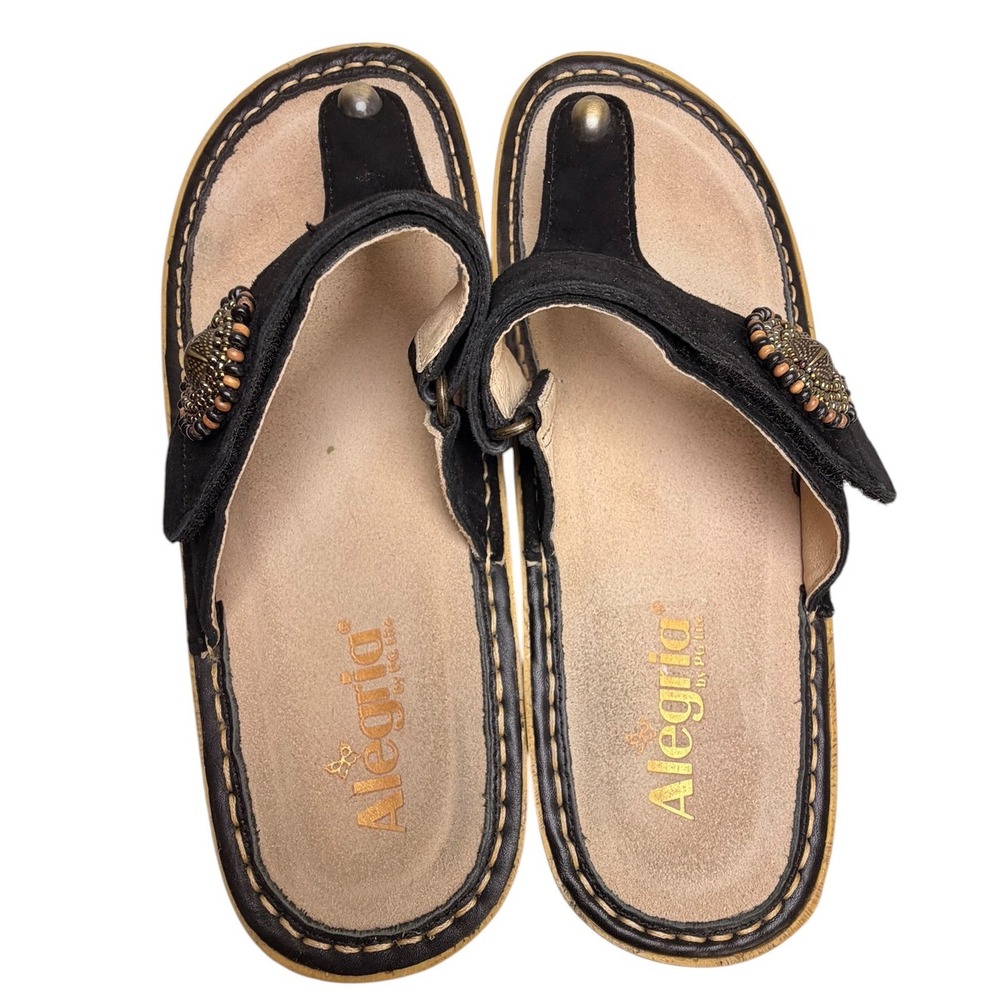 Alegria Carina Folkie Black Suede Platform Thong Sandals Size 40 - Picture 9 of 16